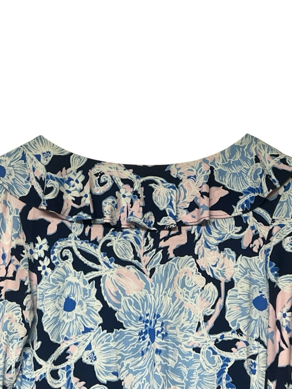 Lily Pulitzer stirling ruffle dress v-neck 3/4 sleeve bright navy amore please - Picture 9 of 10